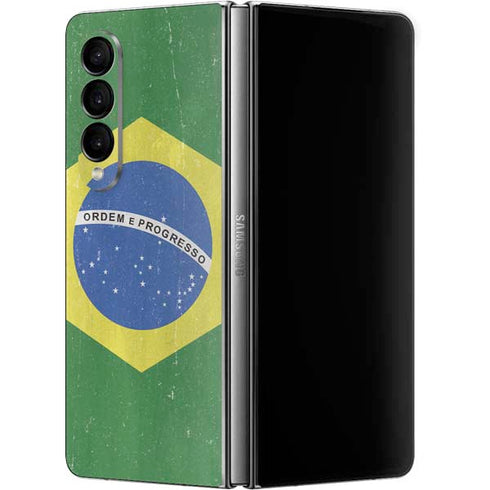 Brazil Flag Distressed Galaxy Z Fold4 5G Skin